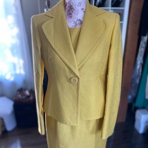 Kasper Mustard Yellow Linen Dress Suit